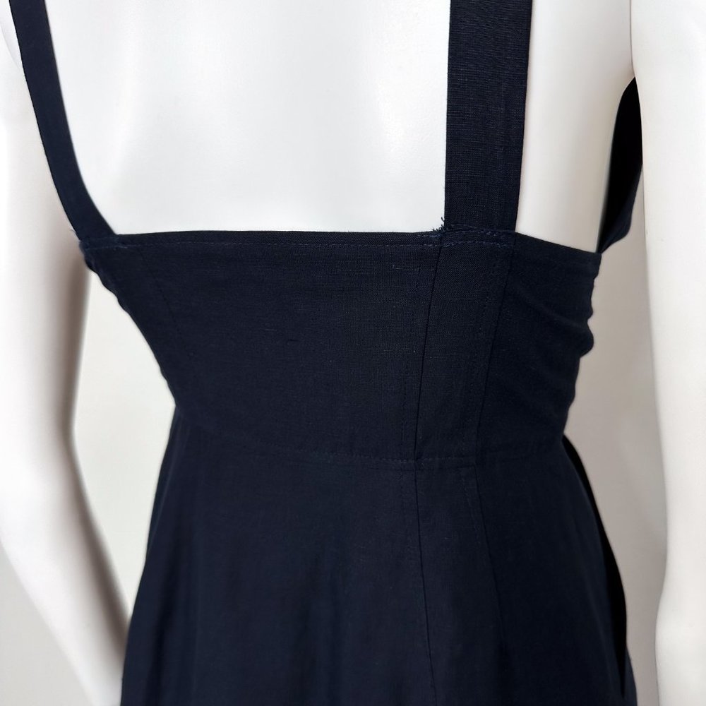 A.L.C. Jolie Silk & Linen Blend Tiered Button Front Midi Dress in Navy Blue Sz 2 - Picture 11 of 16